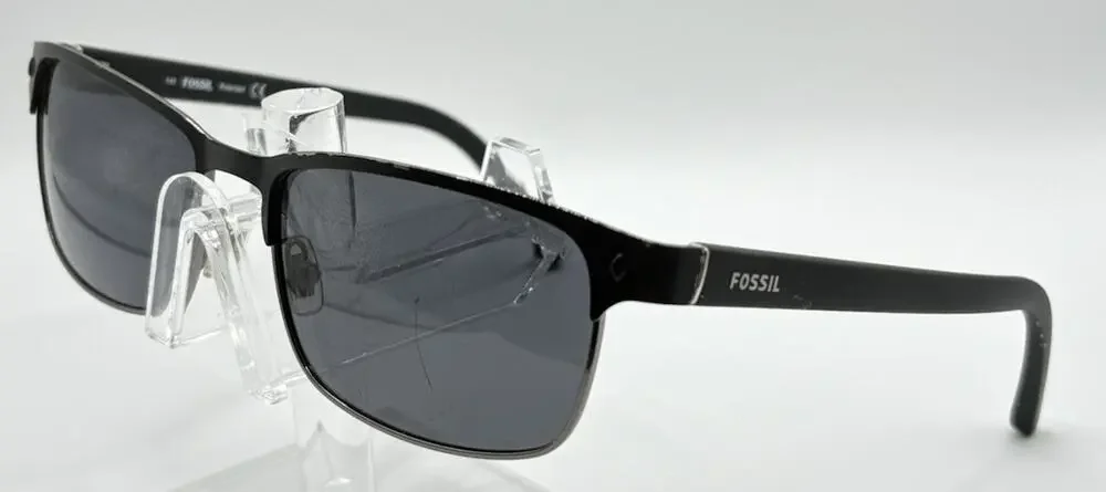 Fossil Rectangular Sunglasses Black Gray Polarized Men 57mm